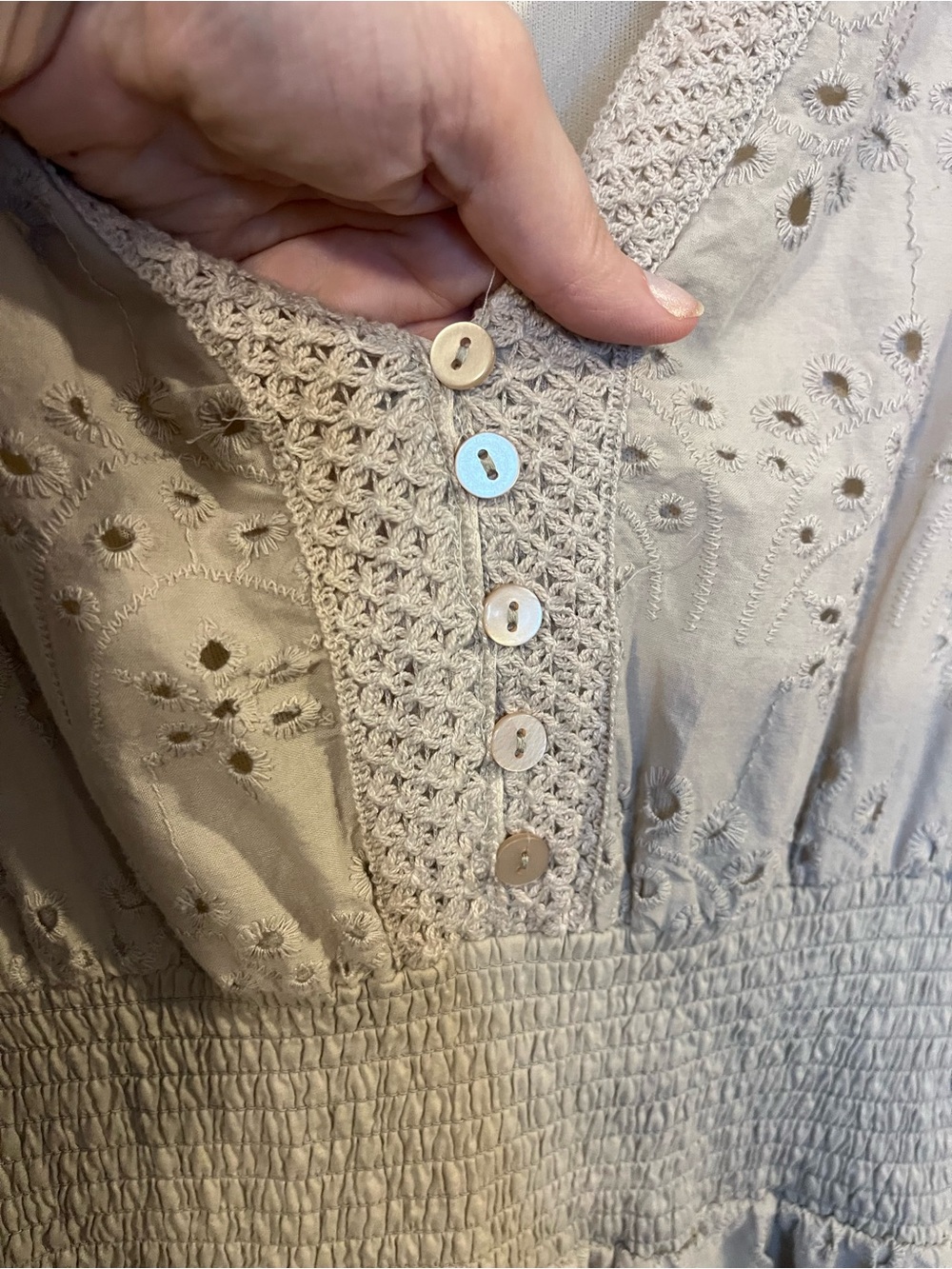 Sleeveless Light Gray Eyelet V-Neck Midi Dress - Picture 3 of 6
